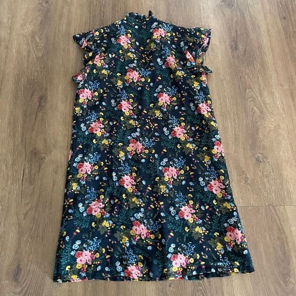Madewell‎ x NO.6 Floral Ruffle Mock Neck Silk Romantic Mini Dress Size 2 - Picture 3 of 7